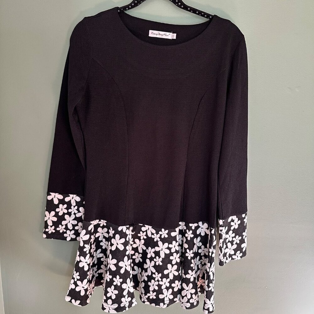 Tang Ting Rui XXL Black Blouse Boho Floral Hem Whimsigoth Dark Fairy Y2K cottage